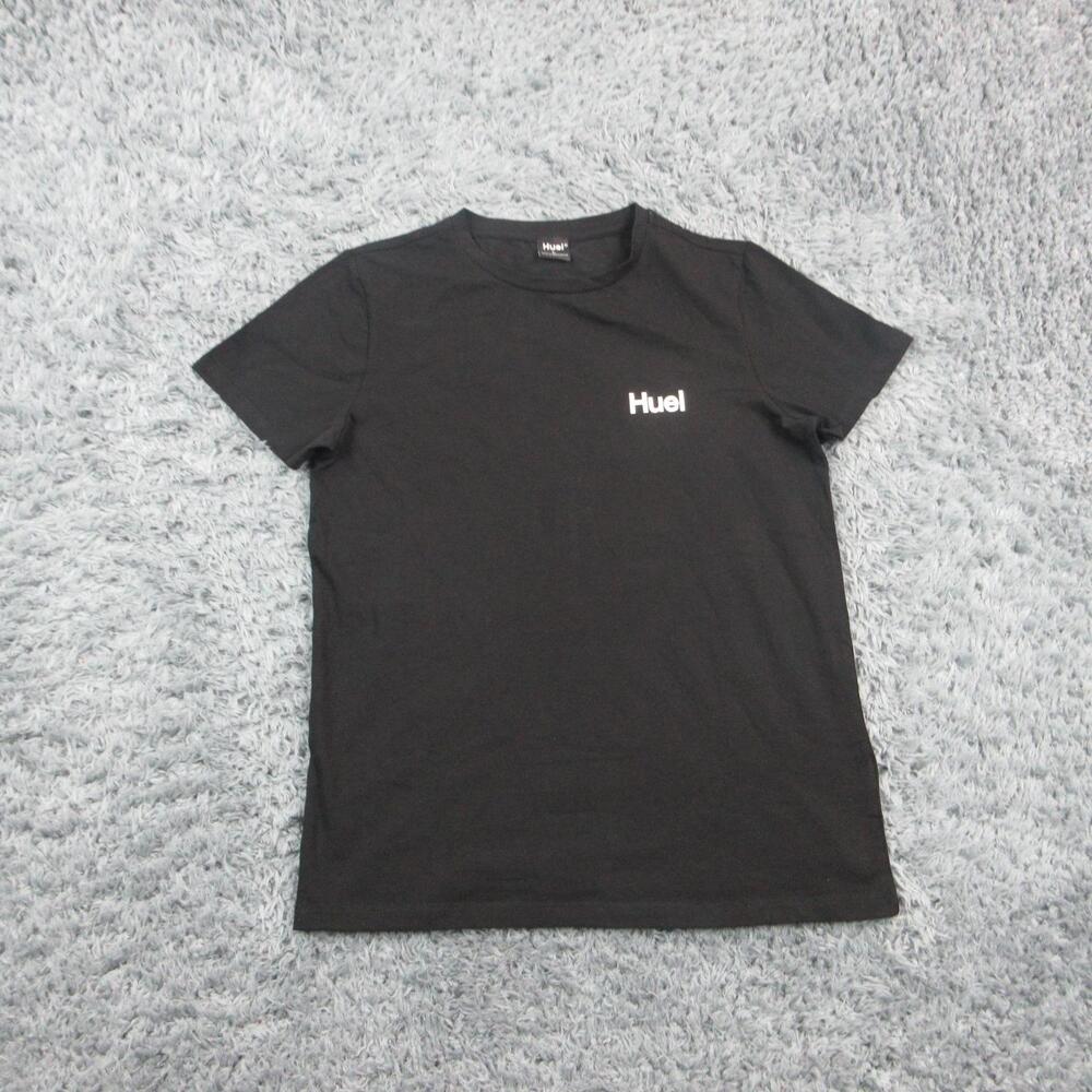 Huel Shirt Mens Large Black Crew Neck Cotton Spandex Short Sleeve Graphic Print